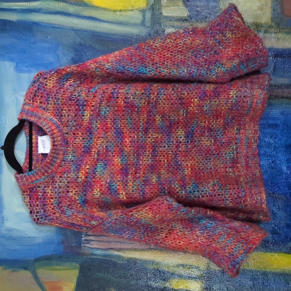LE LIS Collection Rainbow 🌈 Knit Crew Neck Oversized Pullover Sweater Medium